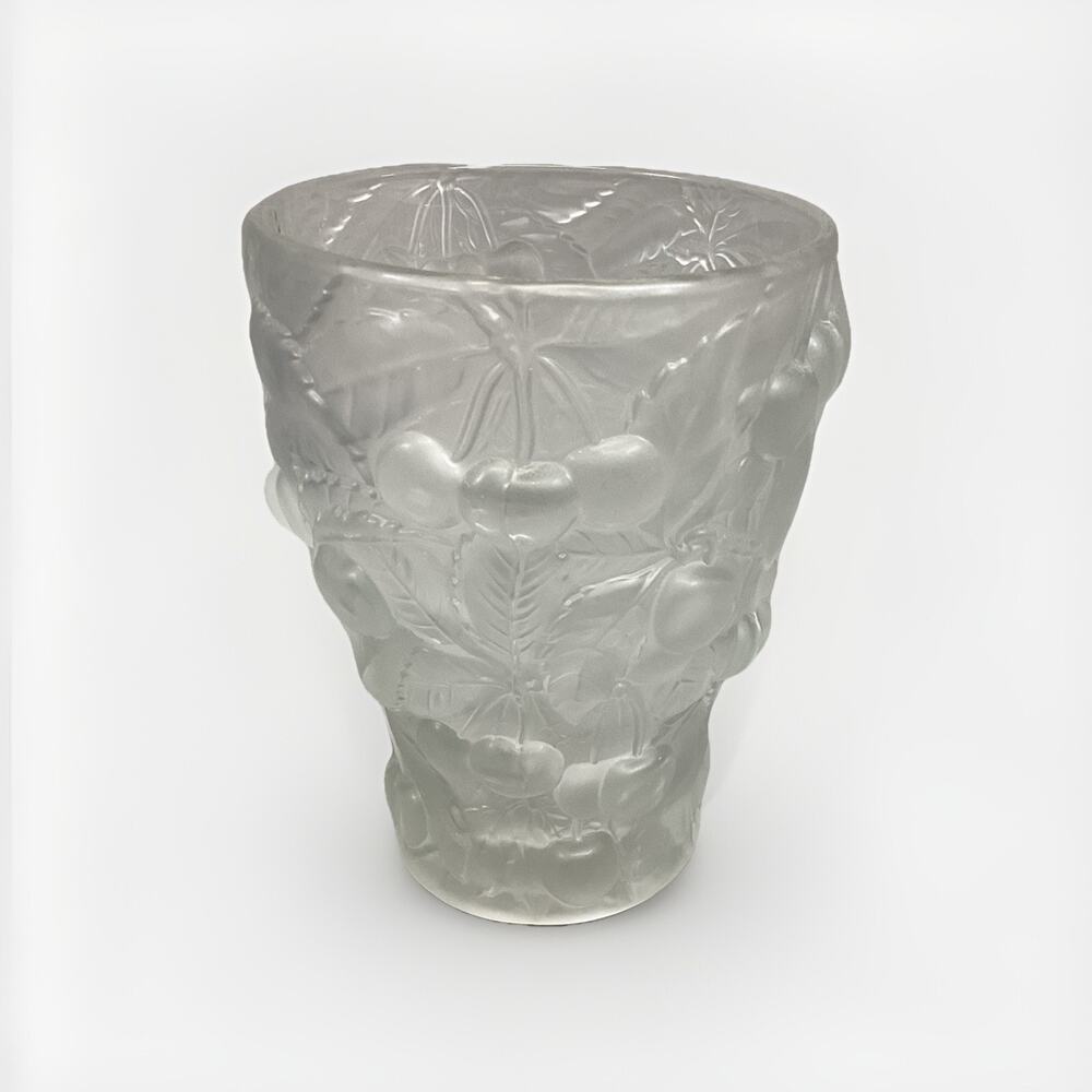 1930's Josef Inwald Barolac Vase Satin Glass Allover Cherry Design 7"Hx5.25”D